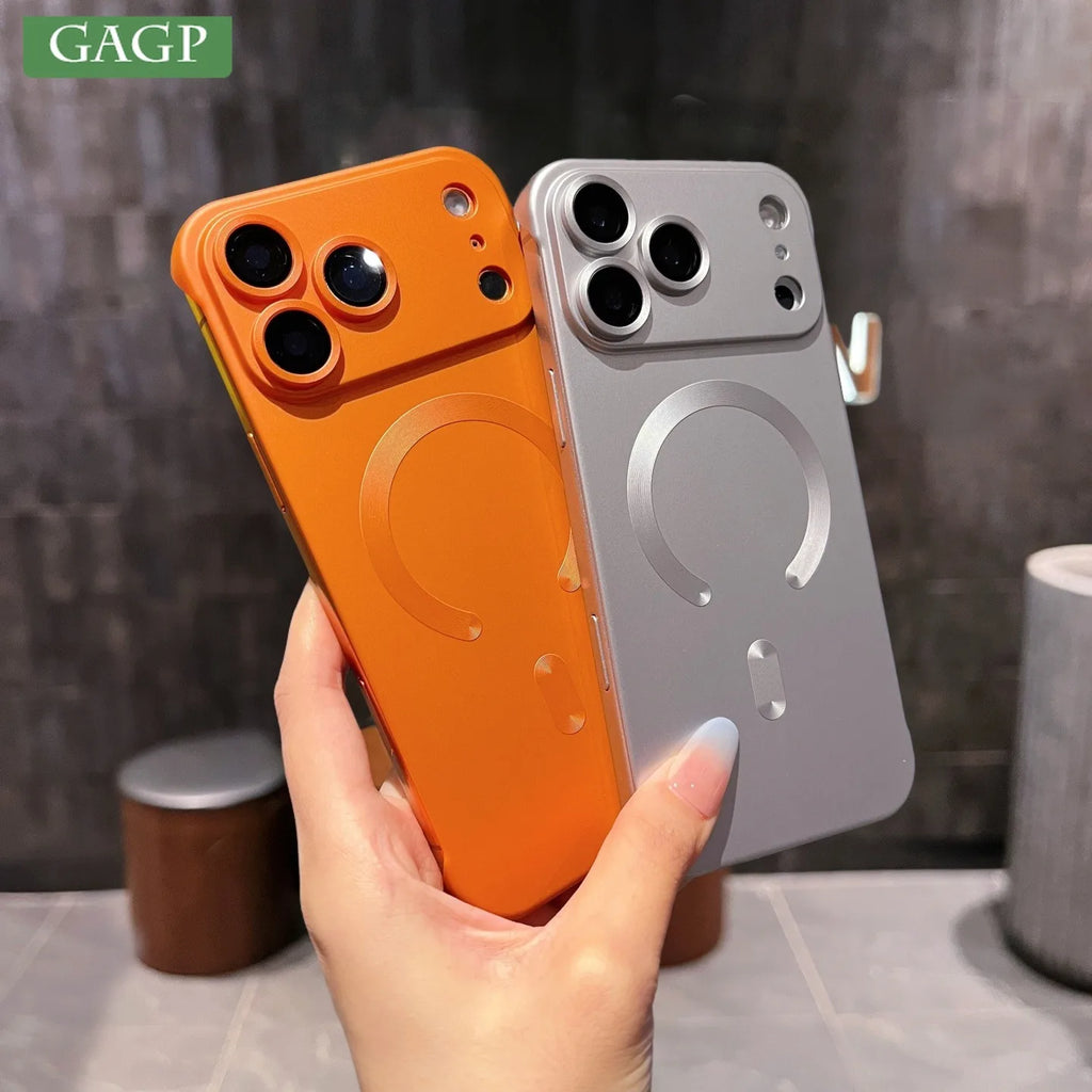 Luxury Plating Frameless Magsafe Case for iPhone 17 Pro Max Air Lens Film Ultra Thin PC Cover for iPhone 13 14 12 15 16 Pro Max