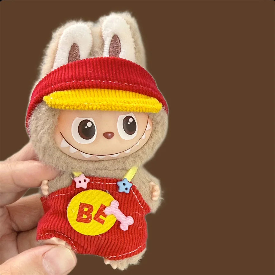 For Mini Labubu 4.0 The Monsters Pin for Love Series  Colored dopamine overalls with hat For Labubu V4 Clothing Accessories