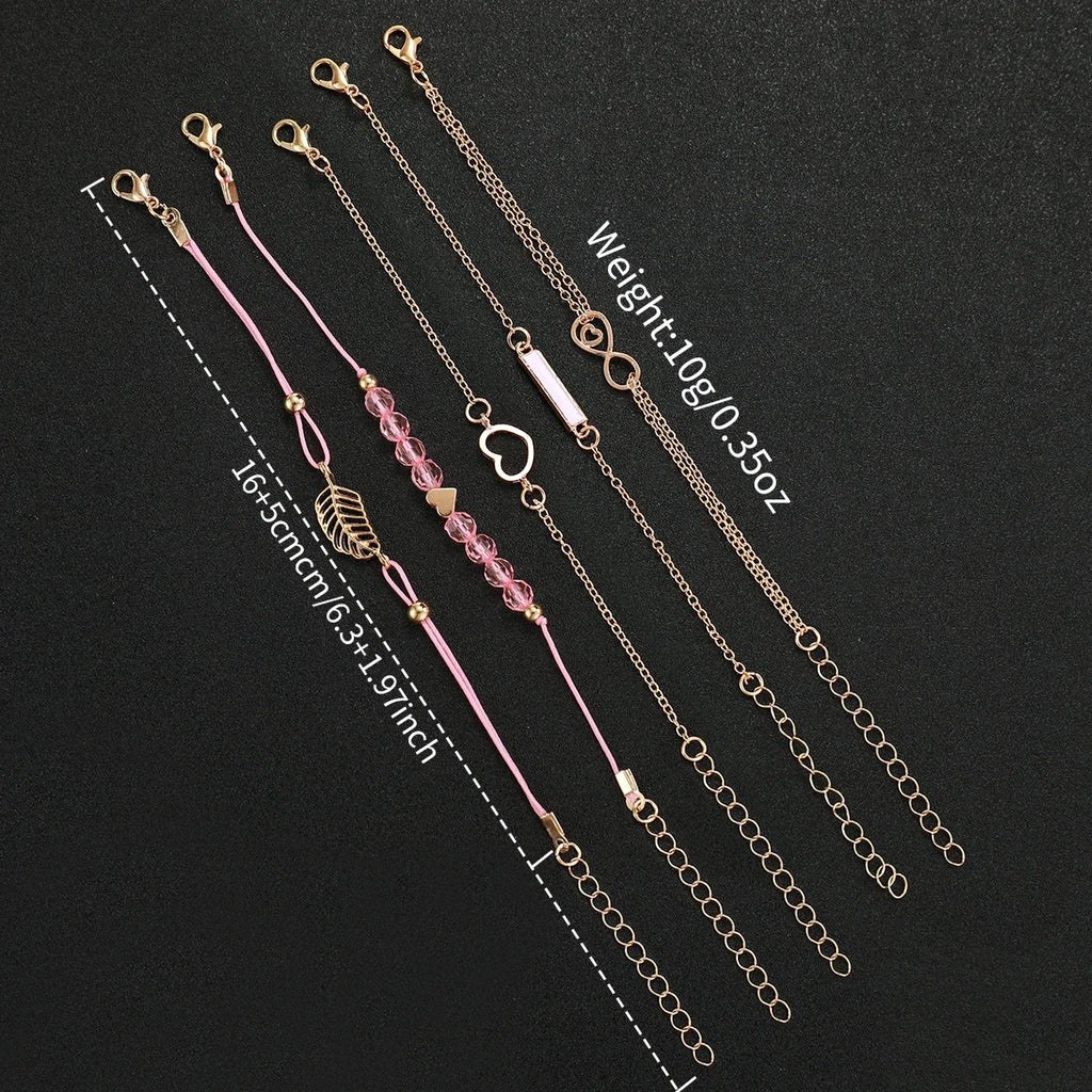 PU leather strap women's quartz watch pink dial, pink strap set, 6-piece set