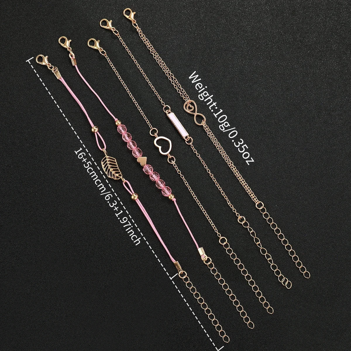 PU leather strap women's quartz watch pink dial, pink strap set, 6-piece set