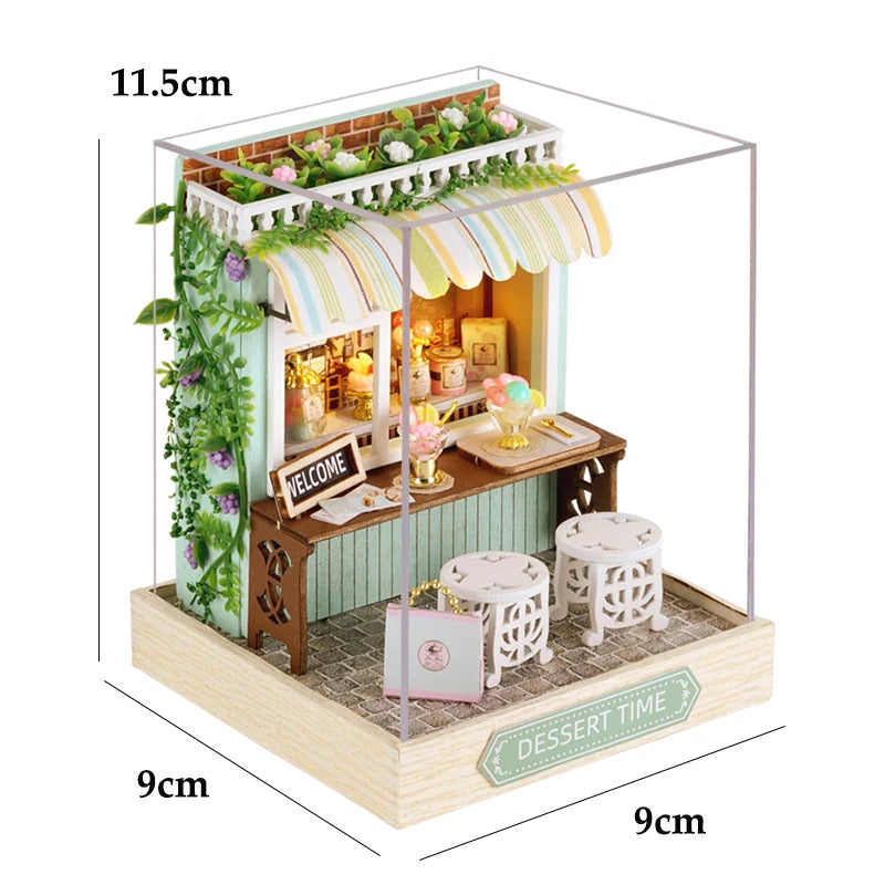 Wooden Dollhouse 3D Puzzle Small House Kit Handmade Assembly Model Building Room Bedroom With Furniture LED Lights Xmas Gifts