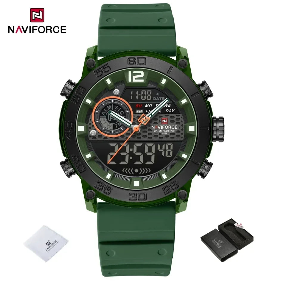 NAVIFORCE New Quartz Stopwatch Multifunctional Men's Lightweight Sports Wrist Watch Dual Display Time Night Light Boy's Watches