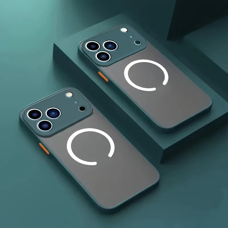 Translucent Magnetic Armor Phone Case For iPhone 17 16 15 14 13 12 Pro Max Plus Air For Magsafe Magnetic Wireless Charging Cover