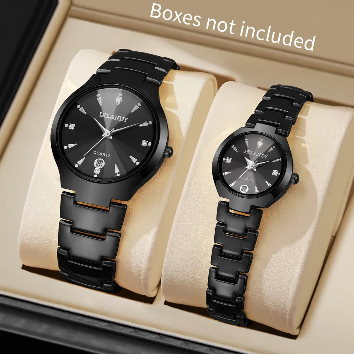 2PCS Fashion Couple Watches Set Luxury Steel Band Men Calendar Watch Women Quartz Wristwatch Clock Gift (Without Box)