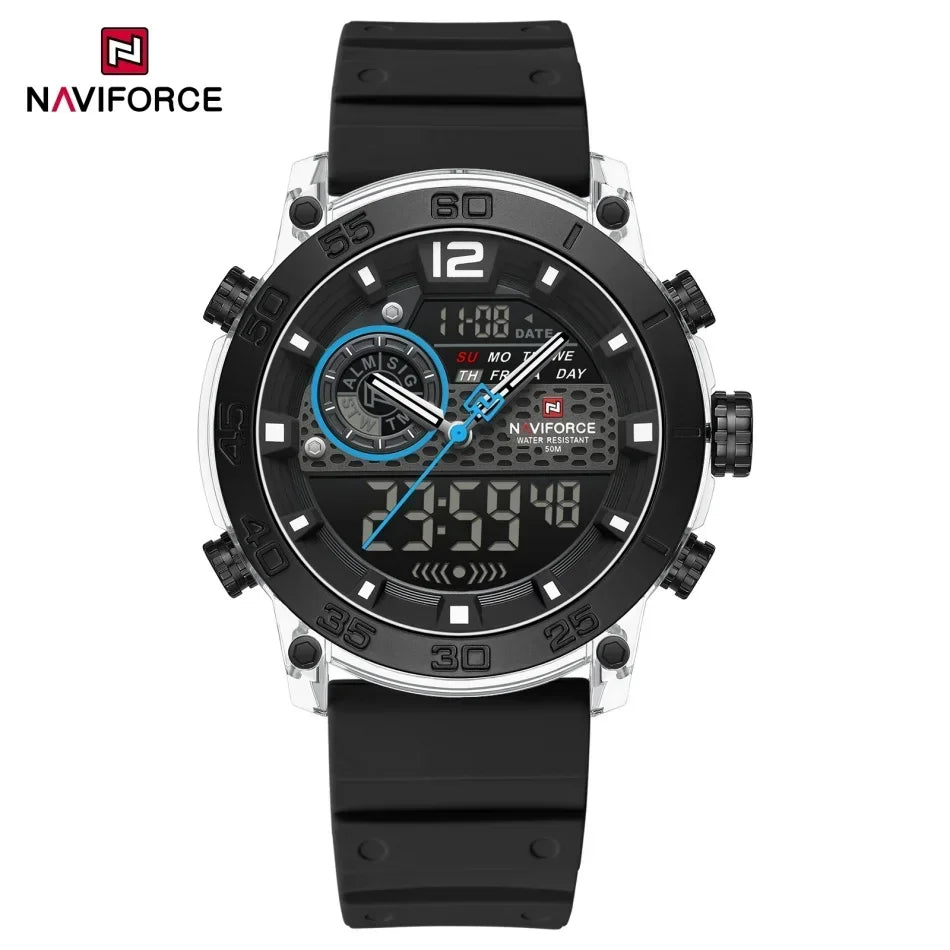 NAVIFORCE New Quartz Stopwatch Multifunctional Men's Lightweight Sports Wrist Watch Dual Display Time Night Light Boy's Watches