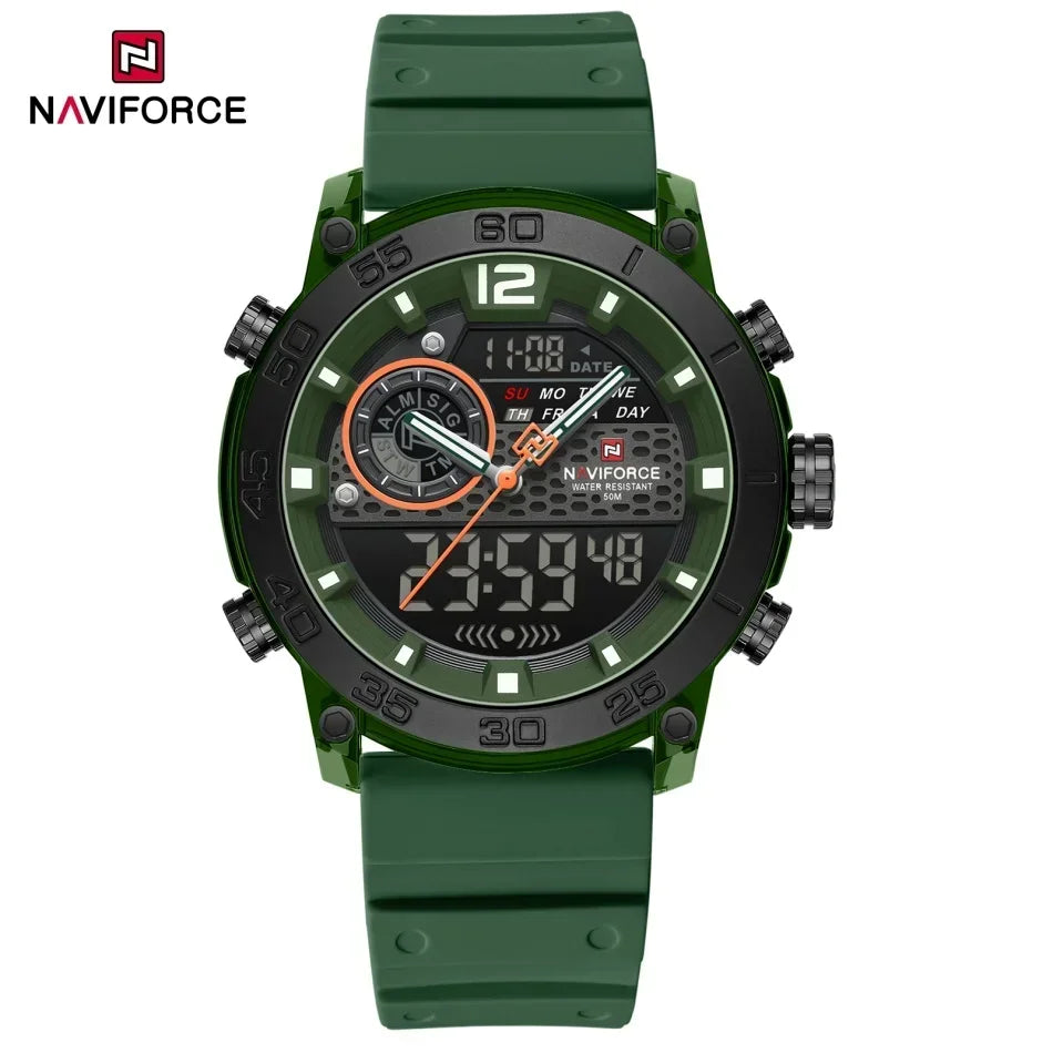 NAVIFORCE New Quartz Stopwatch Multifunctional Men's Lightweight Sports Wrist Watch Dual Display Time Night Light Boy's Watches