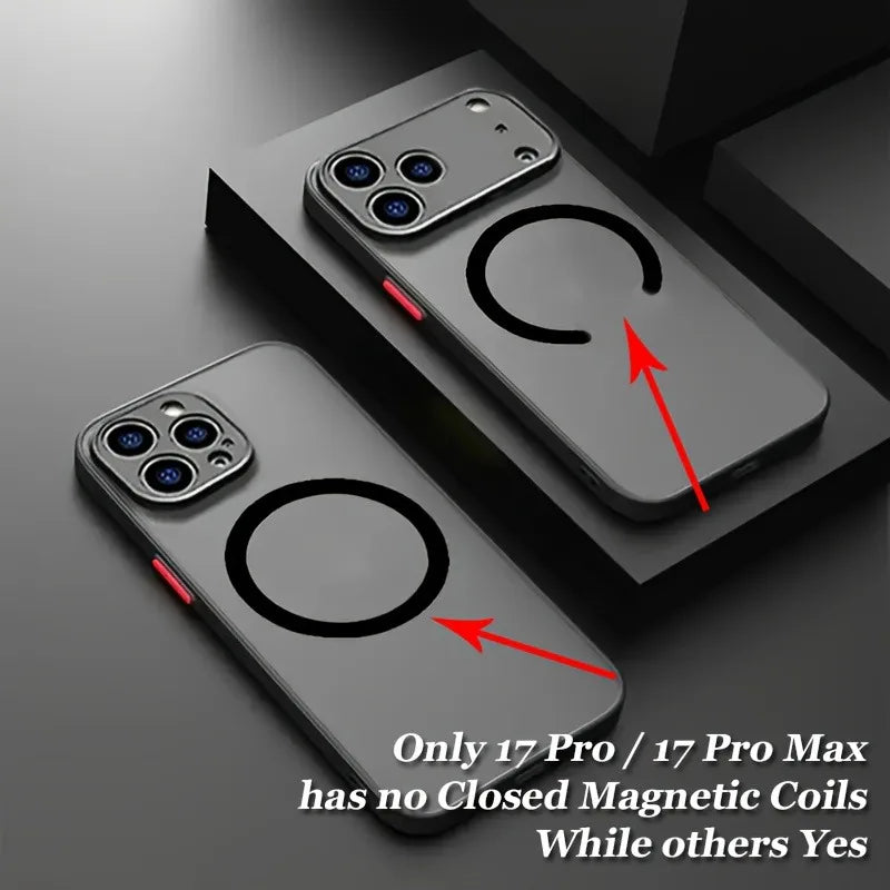Translucent Magnetic Armor Phone Case For iPhone 17 16 15 14 13 12 Pro Max Plus Air For Magsafe Magnetic Wireless Charging Cover