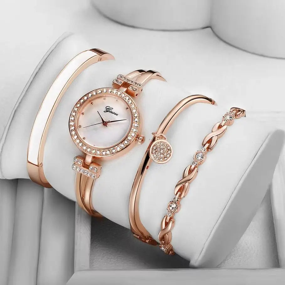Bangle & Bracelet Set, 4 Pcs Wrist Watch & Bracelet Set Elegante for Women，Practical and versatile