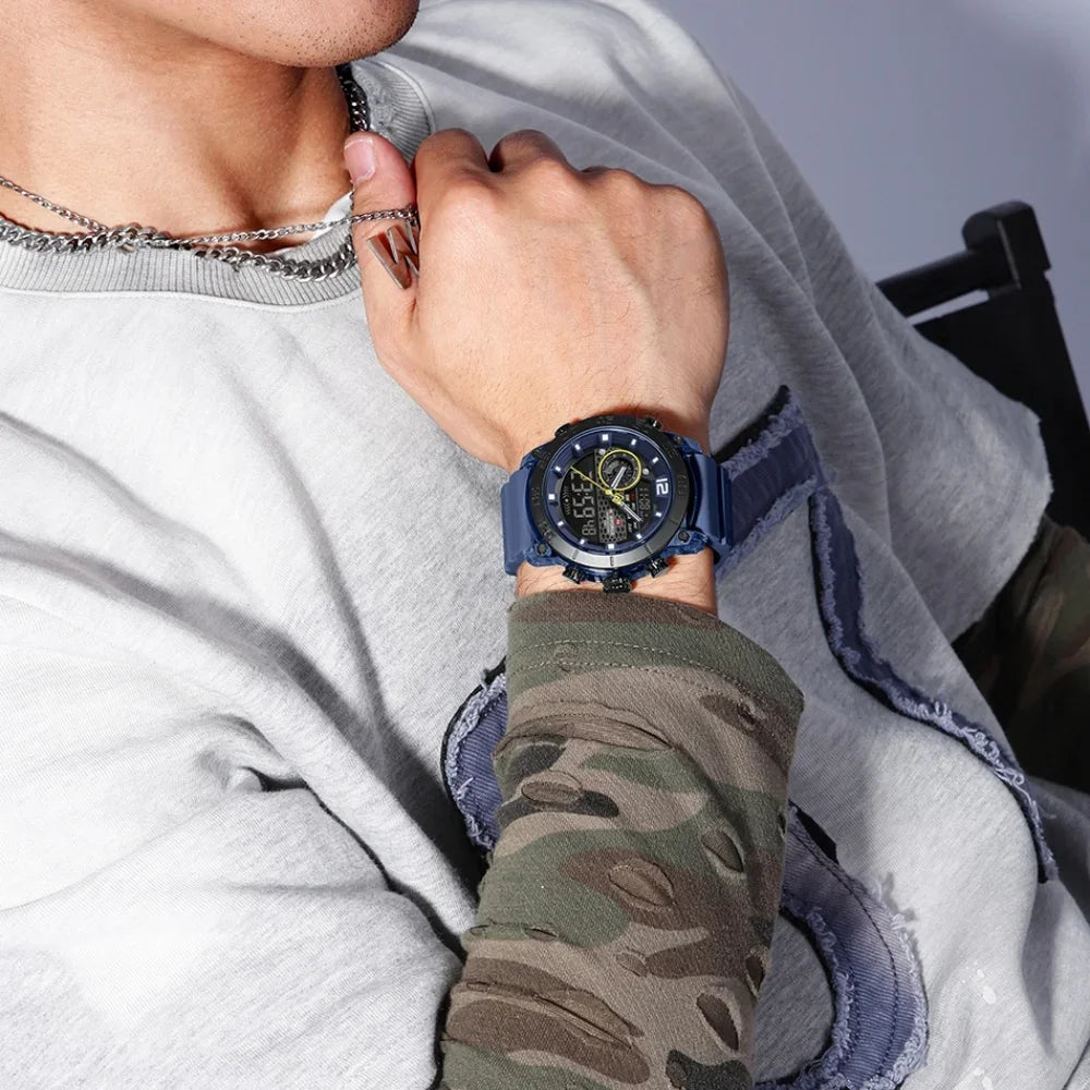 NAVIFORCE New Quartz Stopwatch Multifunctional Men's Lightweight Sports Wrist Watch Dual Display Time Night Light Boy's Watches