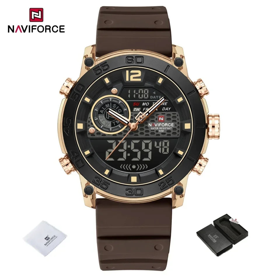 NAVIFORCE New Quartz Stopwatch Multifunctional Men's Lightweight Sports Wrist Watch Dual Display Time Night Light Boy's Watches