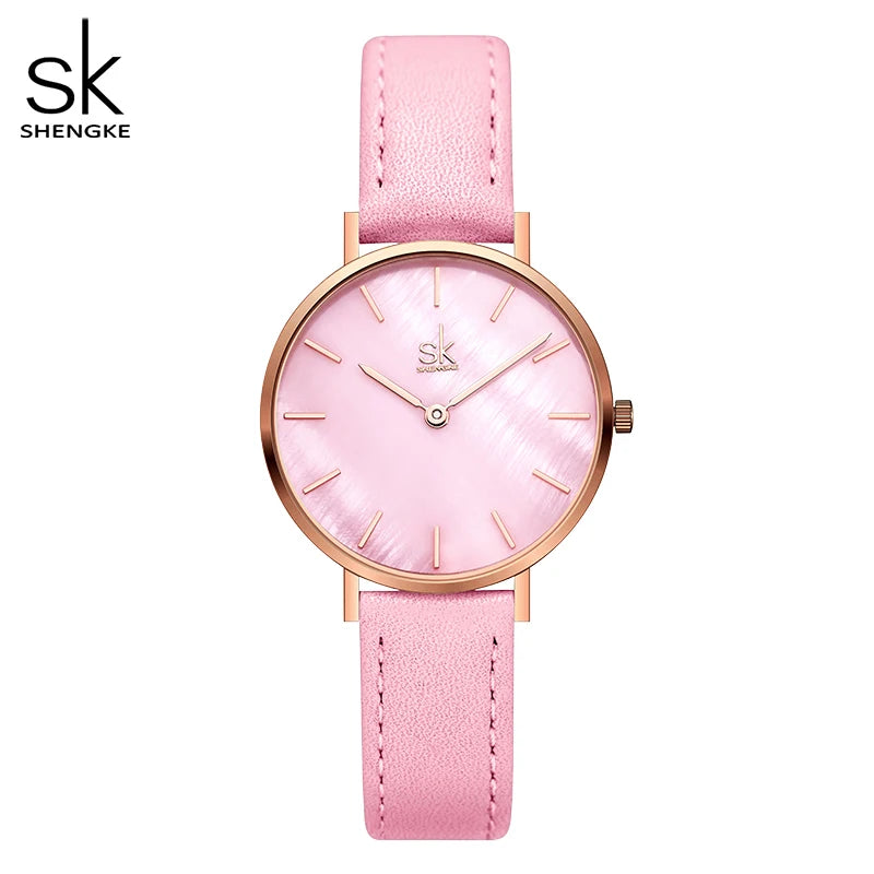 SHENGKE Simple Design Japan Quartz Movement Clock Waterproof Ladies Elegant Wristwatch Leather Band Classic Watches for Women