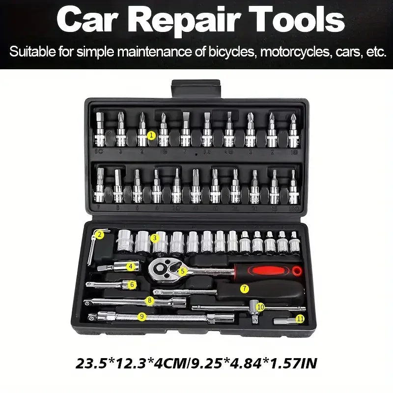 46-piece Set 1/4 Ratchet Wrench  Automobile Repair Tool with Hexagonal Sleeve Wrench Set Complete Set Quick Tool Quick Repair