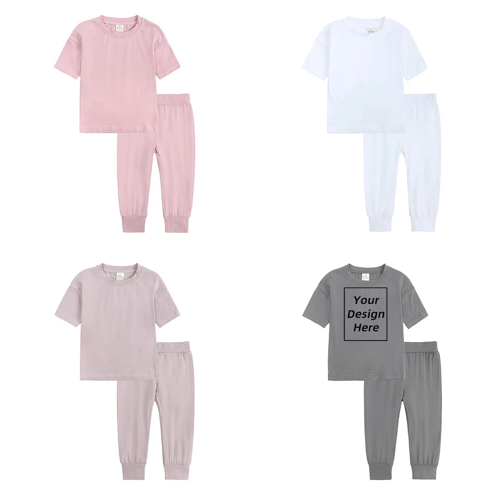 Kids Summer Tracksuit Solid Color Baby Children Outwear Clothes Cotton T-shirt+Pants Suits Toddler Boy Girl Casual Costume