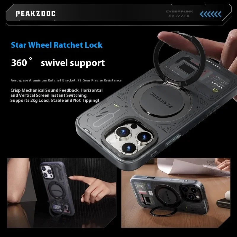 Peakzooc Cyber Memory Card Phone Case Magnetic Bracket SIM Card/SD/TF/Memory Card Storage Manager for IPhone 15/16 Pro Max Gift