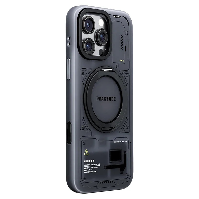 Peakzooc Cyber Memory Card Phone Case Magnetic Bracket SIM Card/SD/TF/Memory Card Storage Manager for IPhone 15/16 Pro Max Gift