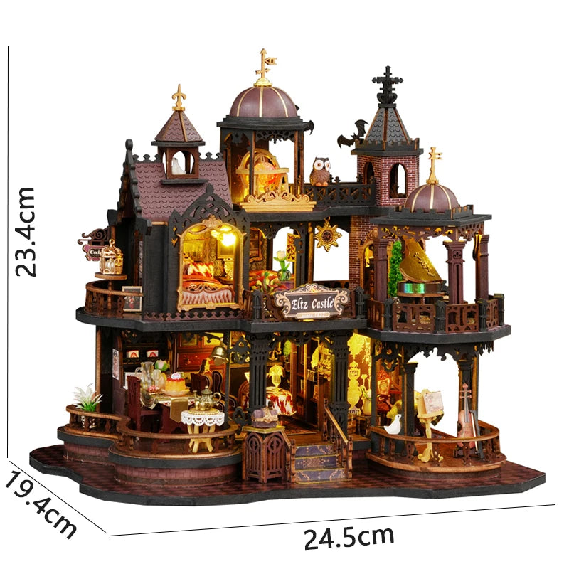 Wooden Dollhouse 3D Puzzle Small House Kit Handmade Assembly Model Building Room Bedroom With Furniture LED Lights Xmas Gifts