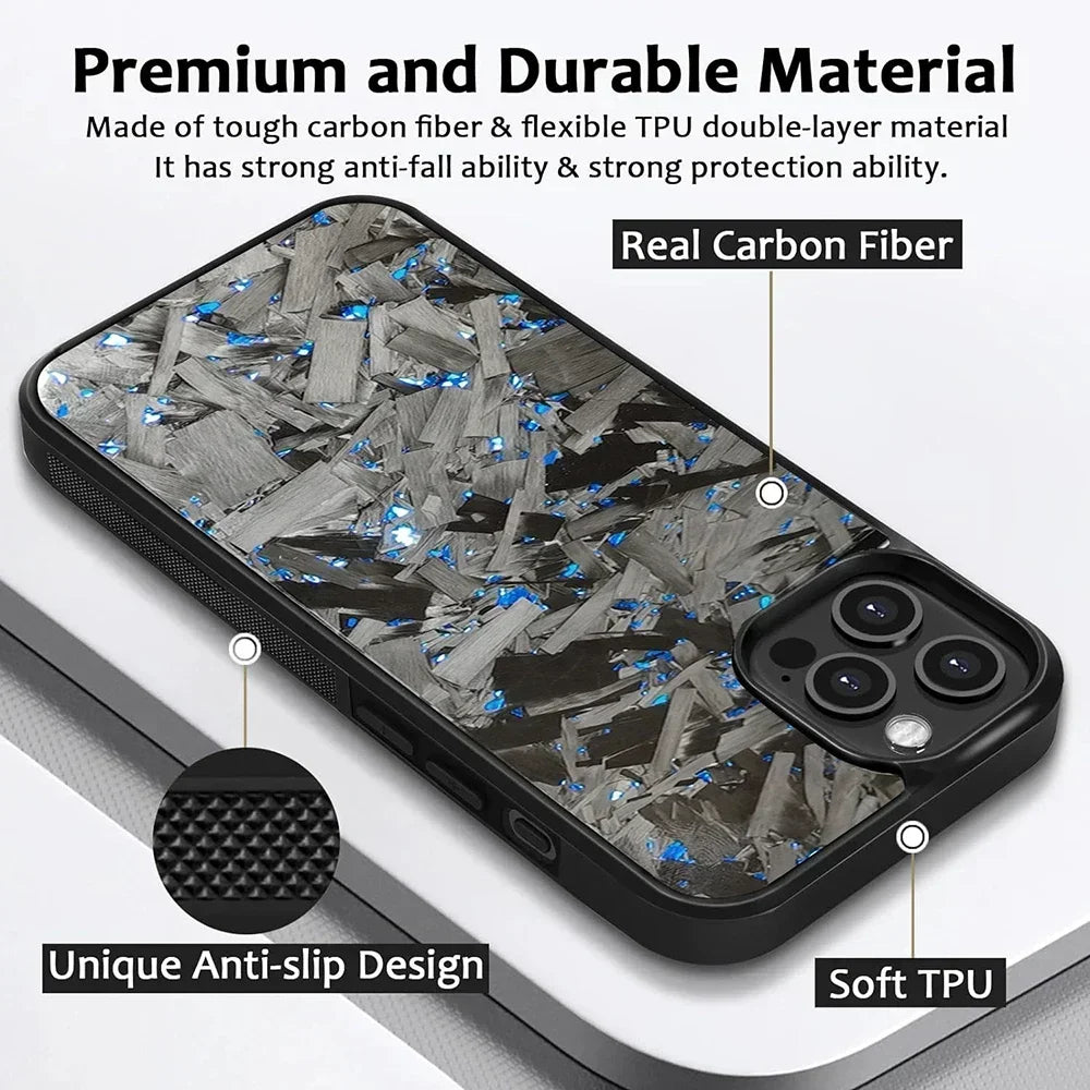 for IPhone 16 15 14 13 12 11 Pro Max Grippy Edges Design Glossy Film Hard PC Cover N-New Real Forged Carbon Fiber Phone Case