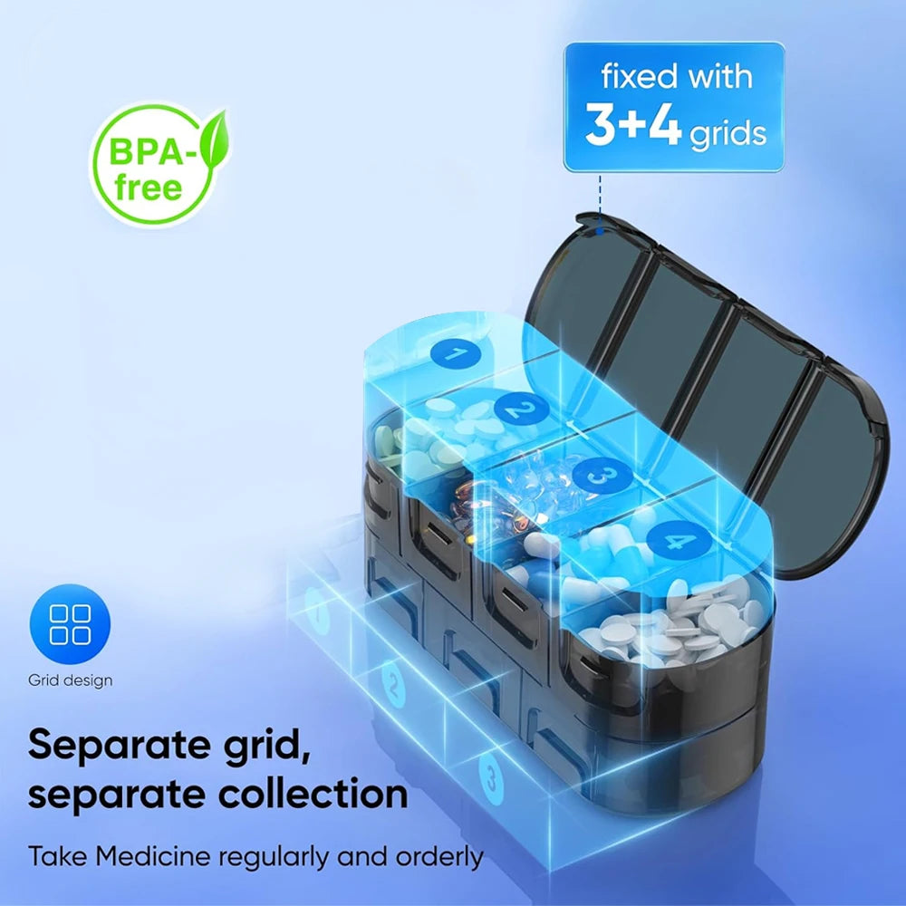 Weekly Pill Organizer, 7 Days Daily Vitamin Case Large Capacity Compartments, Pills Containers for Fish Oil Medicine Supplements