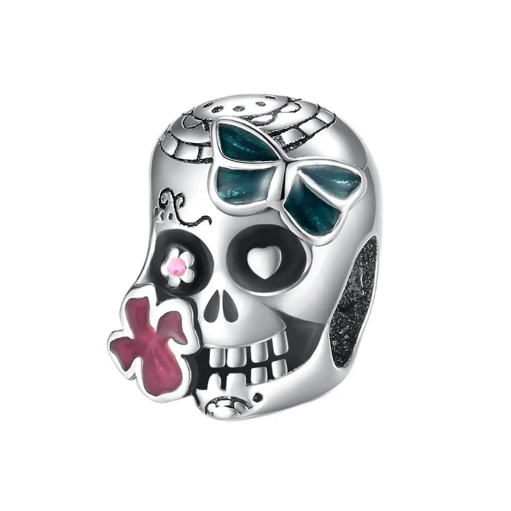 Funny 925 Sterling Silver Witch,Pumpkin & Heart Skull Beads Charm Fits Brand Bracelet & Necklace Fine Halloween Jewelry Gifts