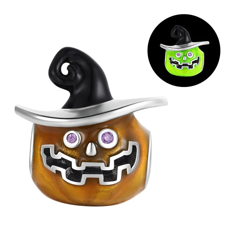 Funny 925 Sterling Silver Witch,Pumpkin & Heart Skull Beads Charm Fits Brand Bracelet & Necklace Fine Halloween Jewelry Gifts