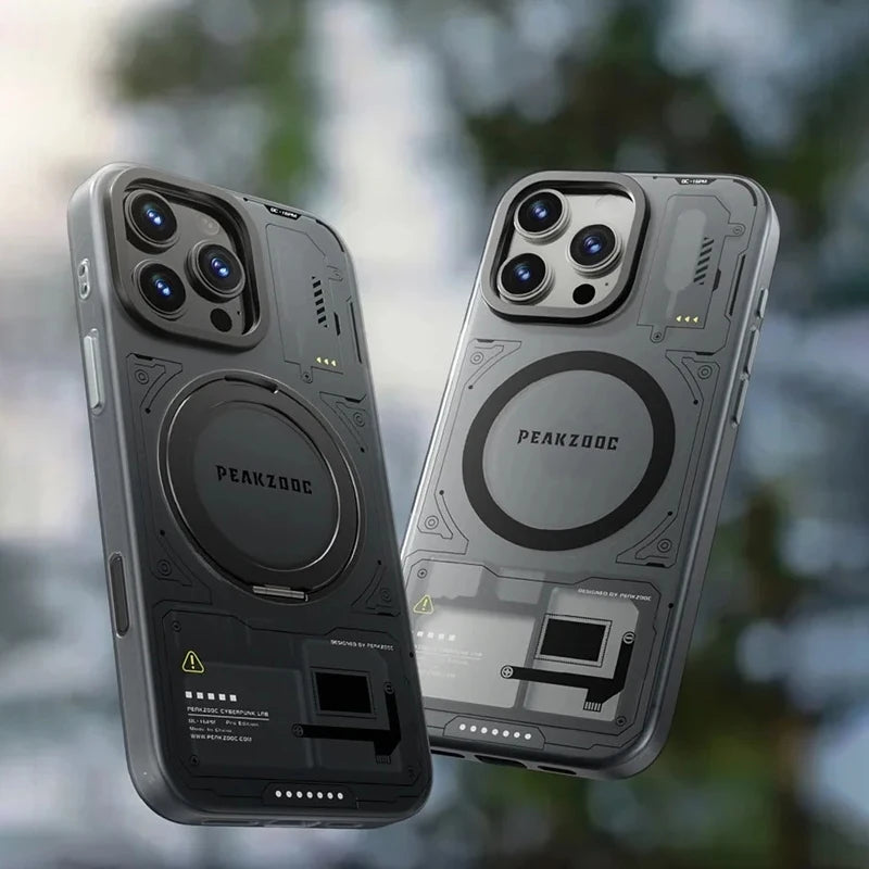 Peakzooc Cyber Memory Card Phone Case Magnetic Bracket SIM Card/SD/TF/Memory Card Storage Manager for IPhone 15/16 Pro Max Gift