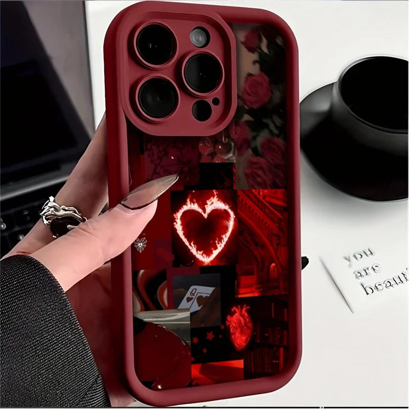 Heart pattern embossed graphic phone case for iPhone 15 14 13 12 11 x XR Xs SE2 SE 8 7 plus pro Max mini silicone back cover