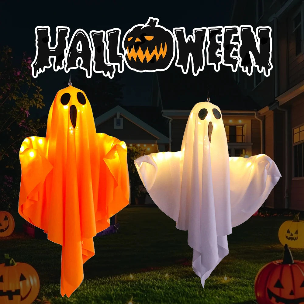Spooky Ghost Halloween Decor Waterproof Halloween Glowing White Ghost Glowing Door Hanging Ghost for Halloween Garden Home Decor