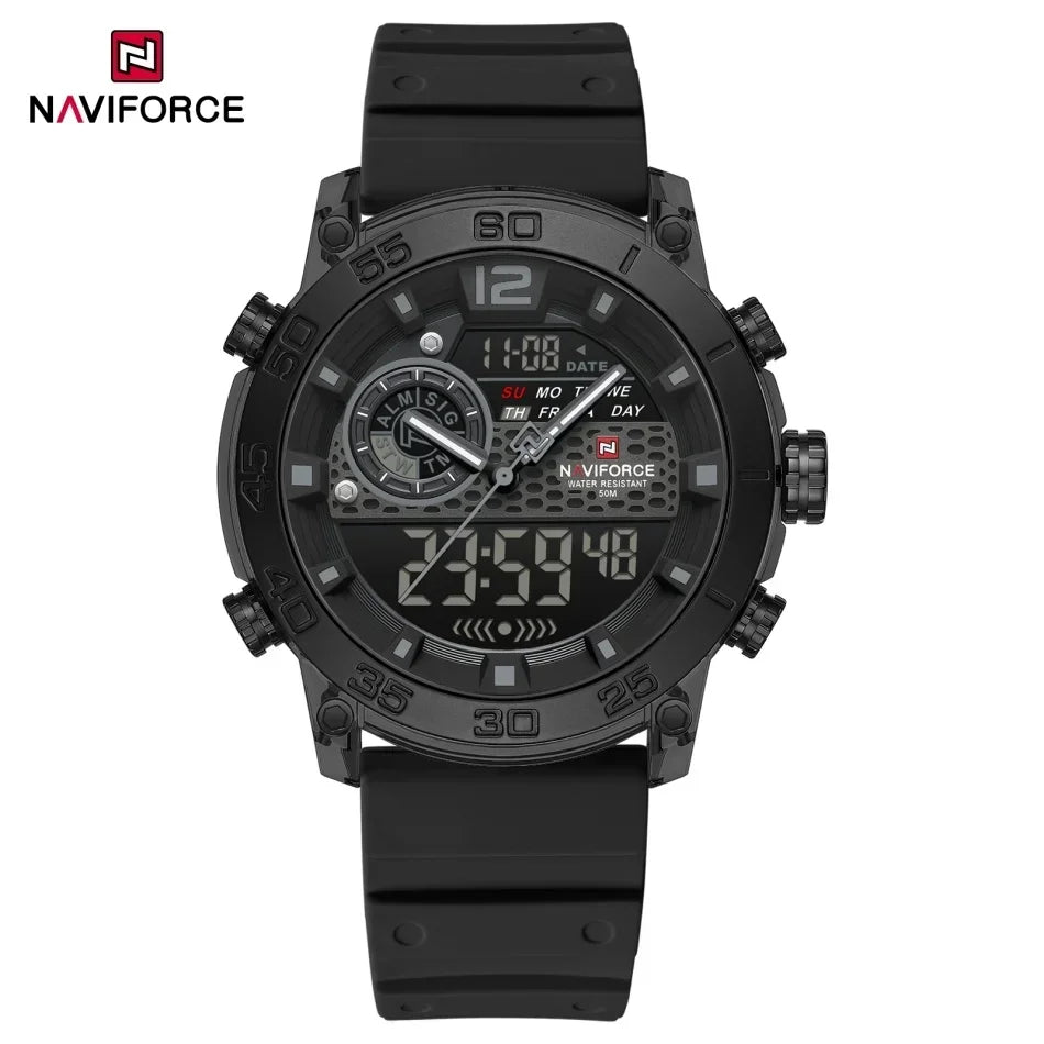 NAVIFORCE New Quartz Stopwatch Multifunctional Men's Lightweight Sports Wrist Watch Dual Display Time Night Light Boy's Watches