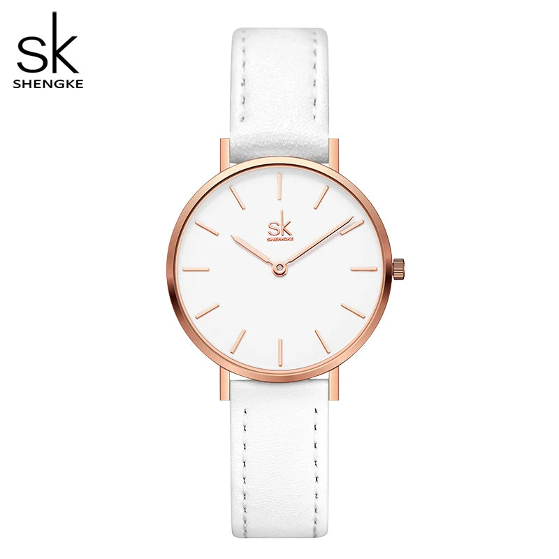 SHENGKE Simple Design Japan Quartz Movement Clock Waterproof Ladies Elegant Wristwatch Leather Band Classic Watches for Women