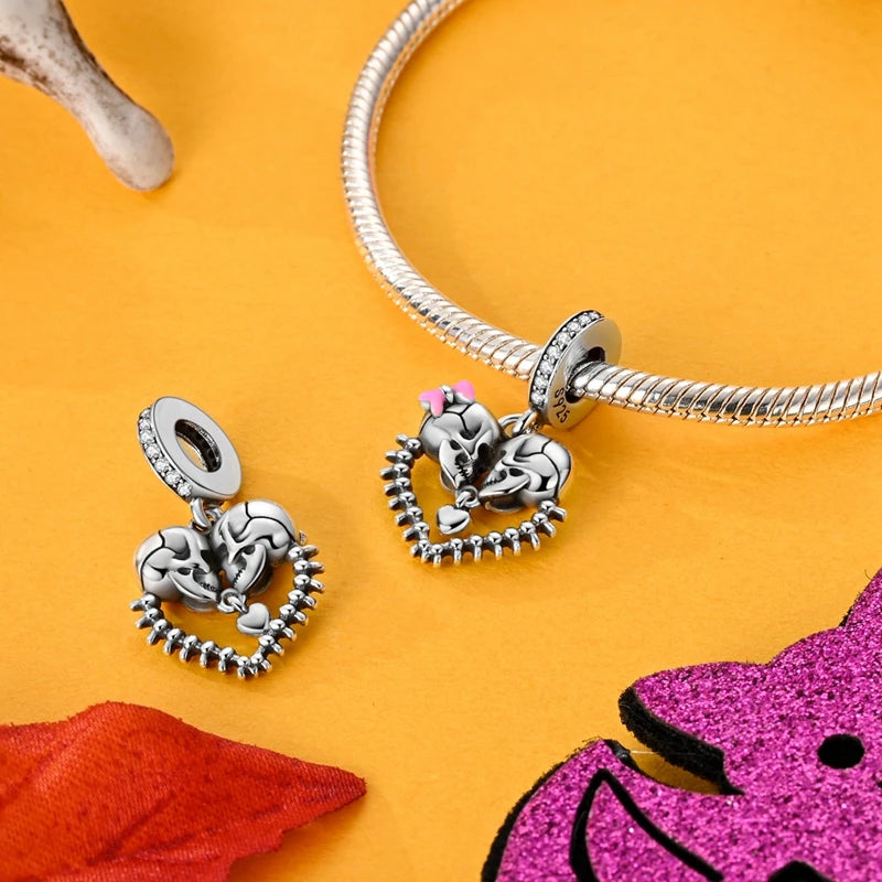 Funny 925 Sterling Silver Witch,Pumpkin & Heart Skull Beads Charm Fits Brand Bracelet & Necklace Fine Halloween Jewelry Gifts