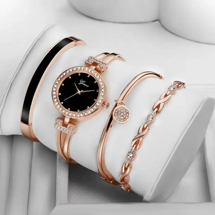 Bangle & Bracelet Set, 4 Pcs Wrist Watch & Bracelet Set Elegante for Women，Practical and versatile