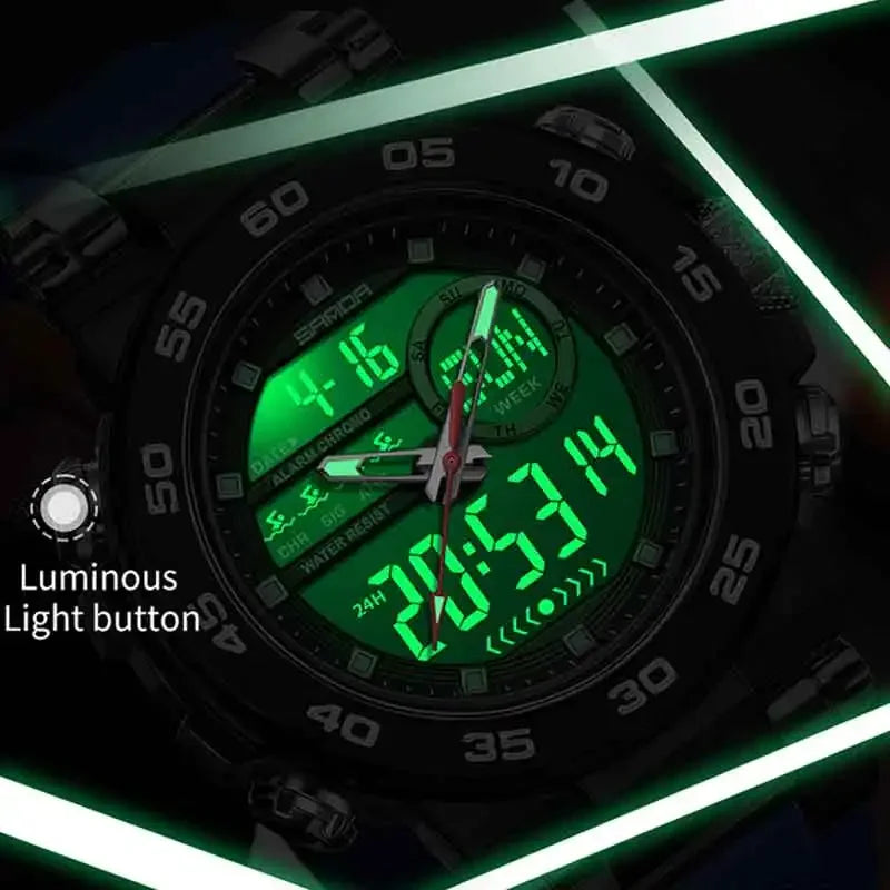 SANDA Fashion Men's Electronic Watches Sports Multifunctional Waterproof Large Dial Three Pin Double Display Men's Wristwatches