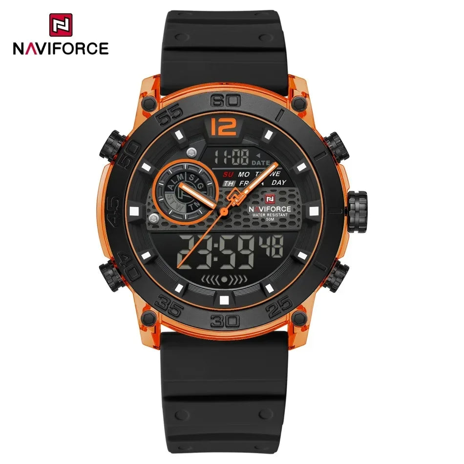 NAVIFORCE New Quartz Stopwatch Multifunctional Men's Lightweight Sports Wrist Watch Dual Display Time Night Light Boy's Watches
