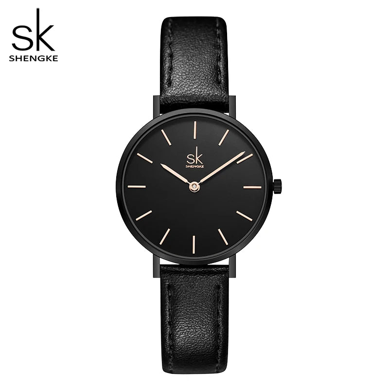 SHENGKE Simple Design Japan Quartz Movement Clock Waterproof Ladies Elegant Wristwatch Leather Band Classic Watches for Women