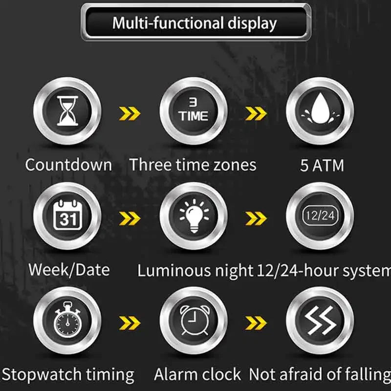 SANDA Fashion Men's Electronic Watches Sports Multifunctional Waterproof Large Dial Three Pin Double Display Men's Wristwatches