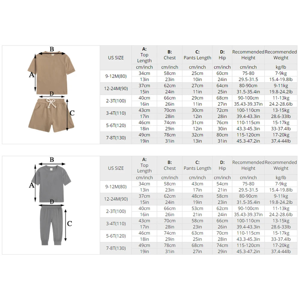 Kids Summer Tracksuit Solid Color Baby Children Outwear Clothes Cotton T-shirt+Pants Suits Toddler Boy Girl Casual Costume