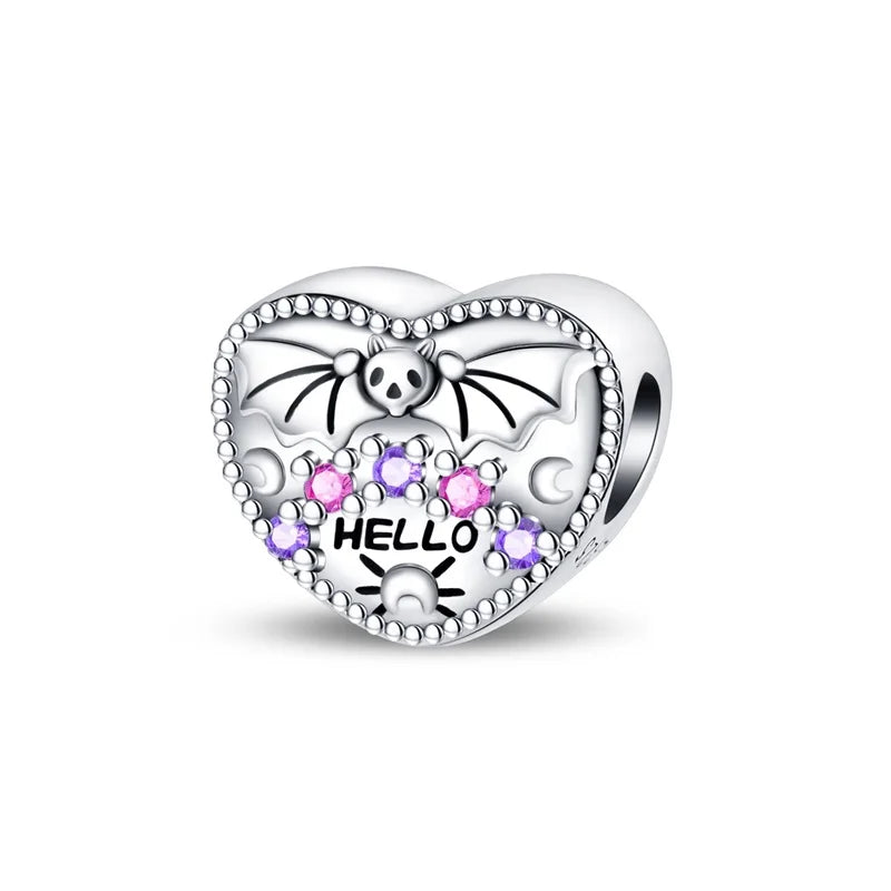 Funny 925 Sterling Silver Witch,Pumpkin & Heart Skull Beads Charm Fits Brand Bracelet & Necklace Fine Halloween Jewelry Gifts