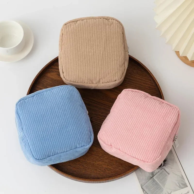 Fashion Makeup Lipstick Sanitary Napkins Case Mini Cosmetic Storage Pouch Women Corduroy Ins Travel Organizer Bags Small Pouch
