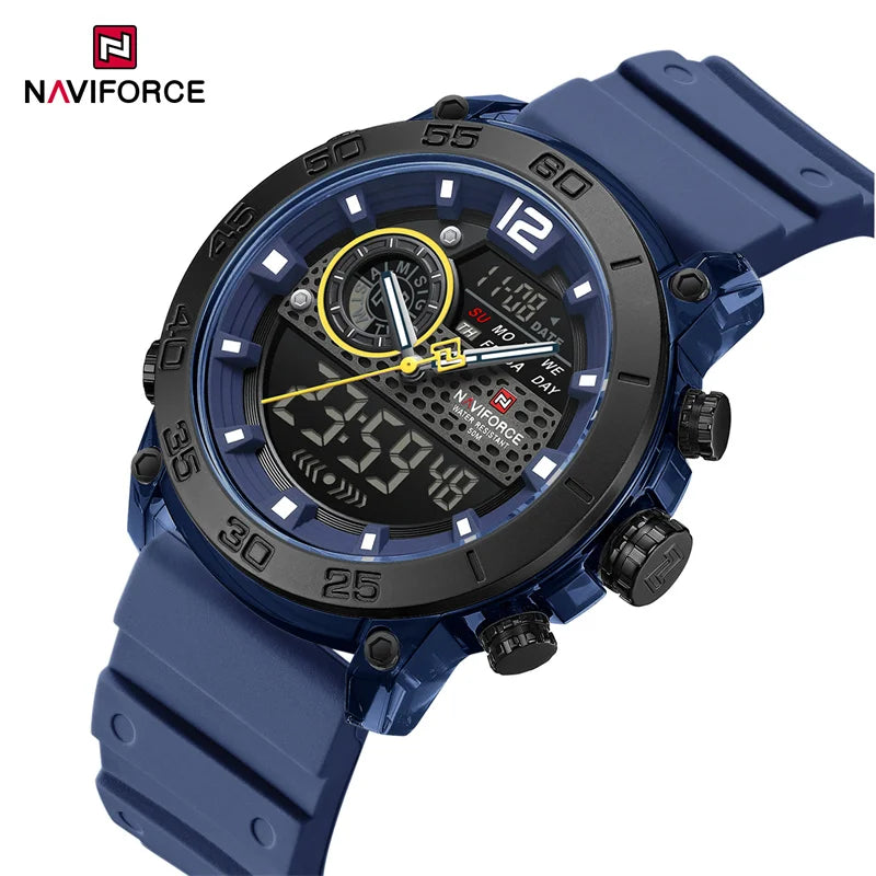NAVIFORCE New Quartz Stopwatch Multifunctional Men's Lightweight Sports Wrist Watch Dual Display Time Night Light Boy's Watches