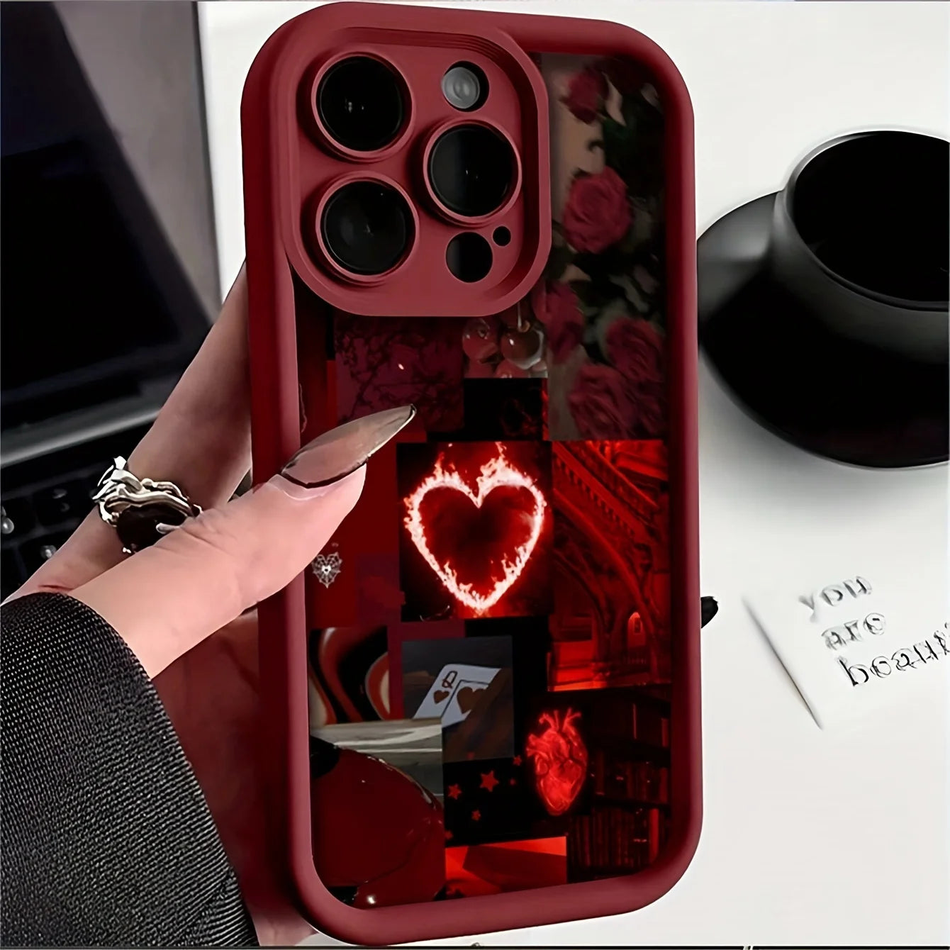 Heart pattern embossed graphic phone case for iPhone 15 14 13 12 11 x XR Xs SE2 SE 8 7 plus pro Max mini silicone back cover