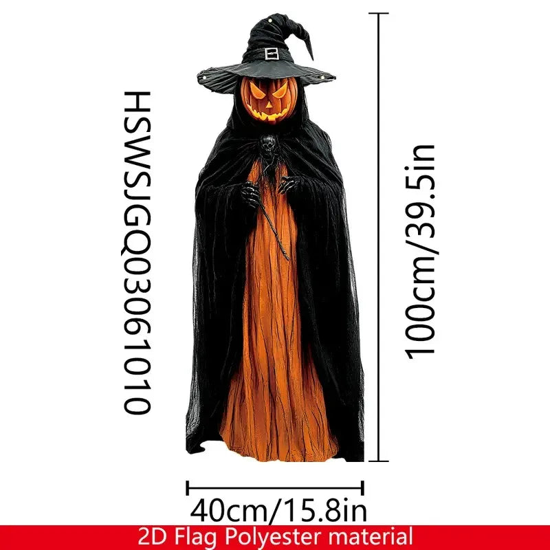 3PC Halloween Pumpkin Decoration Flag Outdoor/Indoor Horror Theme with Skull Gauze And Witch Hat Suitable for Spooky Atmosphere