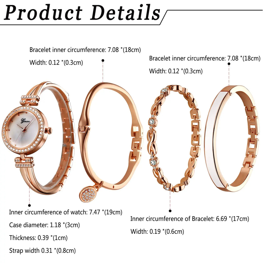 Bangle & Bracelet Set, 4 Pcs Wrist Watch & Bracelet Set Elegante for Women，Practical and versatile