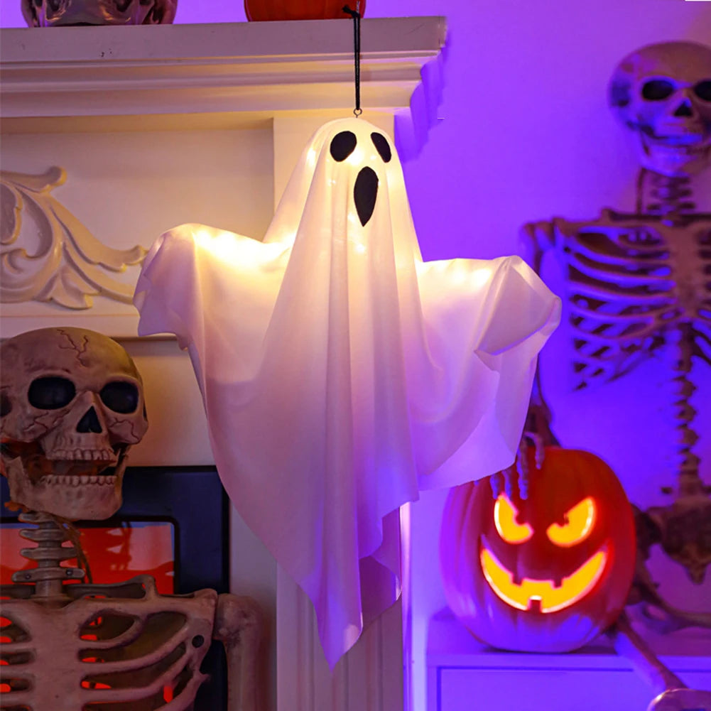 Spooky Ghost Halloween Decor Waterproof Halloween Glowing White Ghost Glowing Door Hanging Ghost for Halloween Garden Home Decor