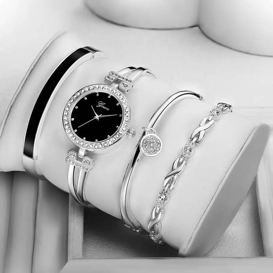 Bangle & Bracelet Set, 4 Pcs Wrist Watch & Bracelet Set Elegante for Women，Practical and versatile