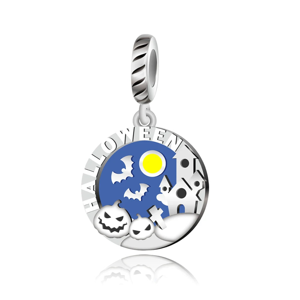 Funny 925 Sterling Silver Witch,Pumpkin & Heart Skull Beads Charm Fits Brand Bracelet & Necklace Fine Halloween Jewelry Gifts