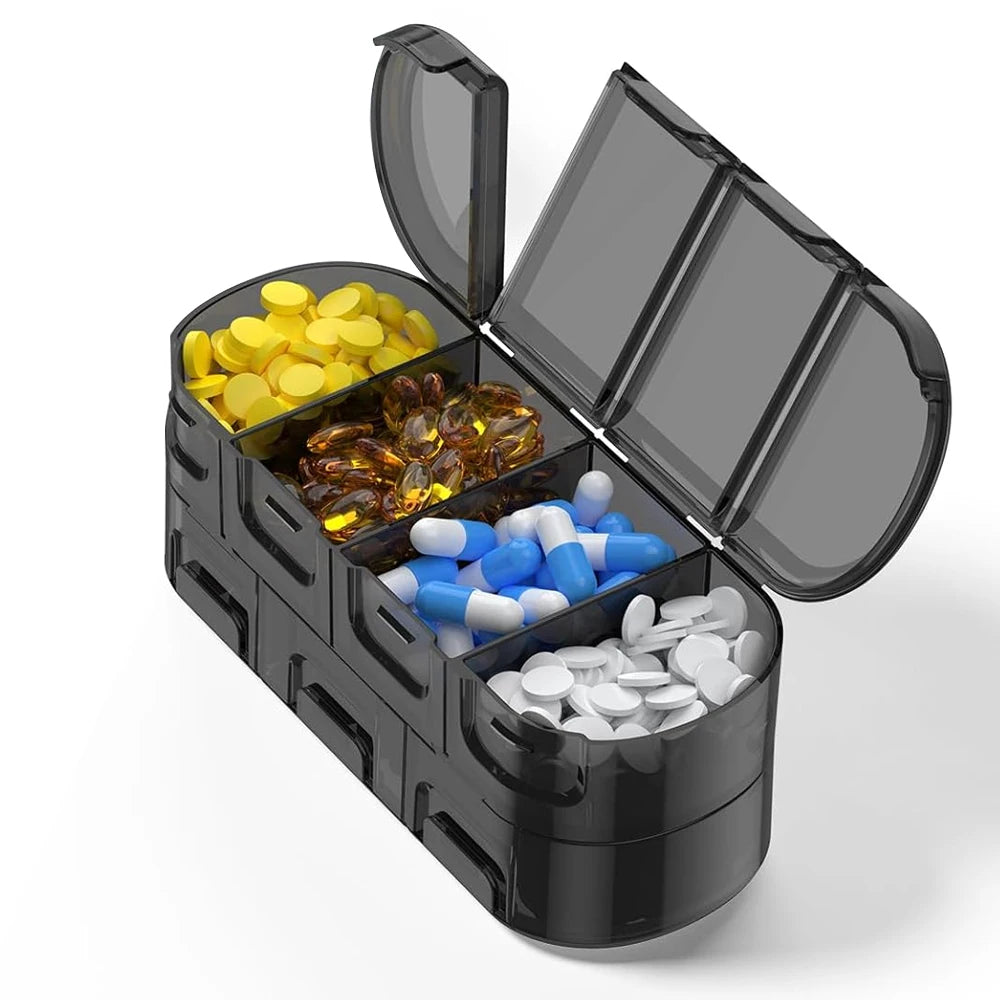 Weekly Pill Organizer, 7 Days Daily Vitamin Case Large Capacity Compartments, Pills Containers for Fish Oil Medicine Supplements