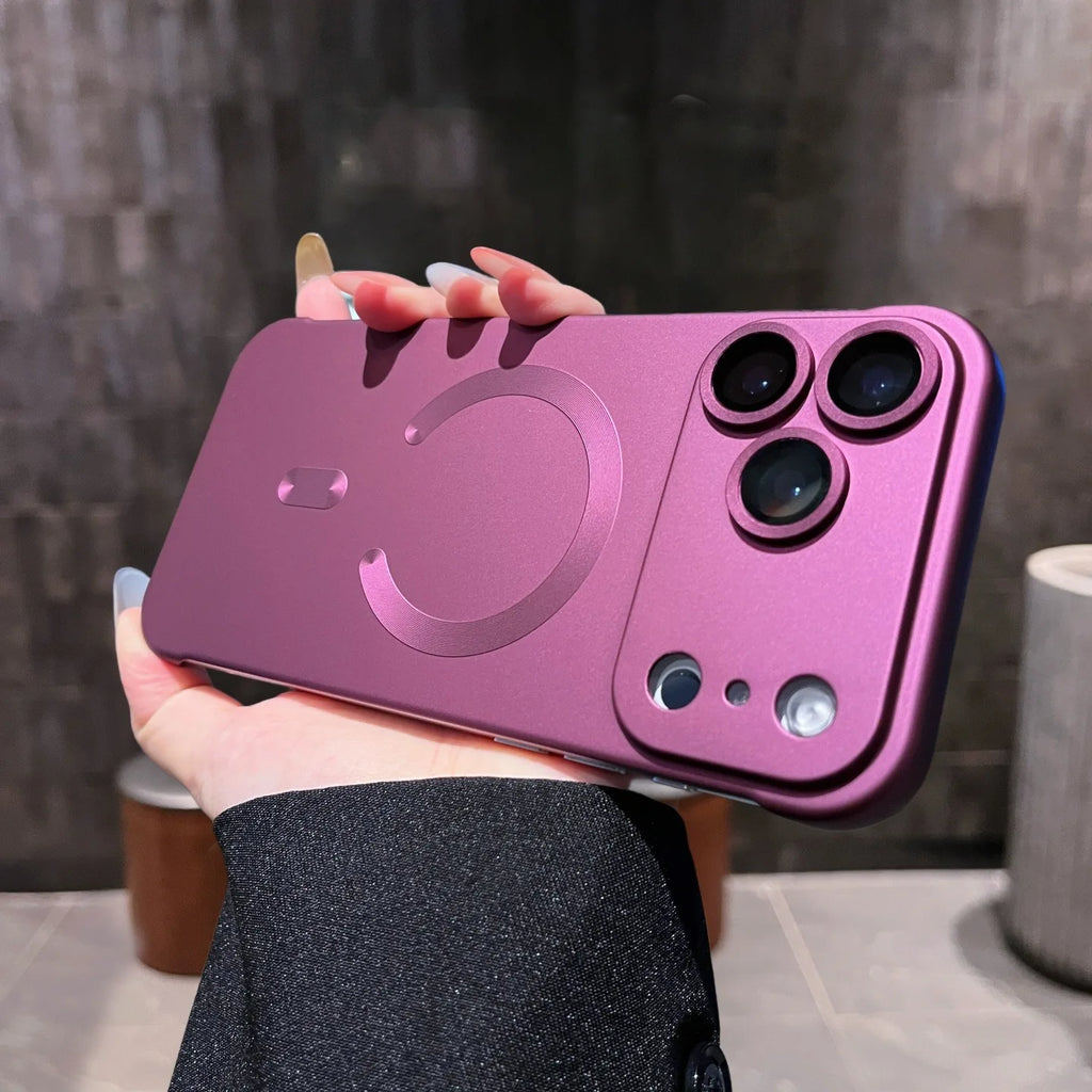 Luxury Plating Frameless Magsafe Case for iPhone 17 Pro Max Air Lens Film Ultra Thin PC Cover for iPhone 13 14 12 15 16 Pro Max