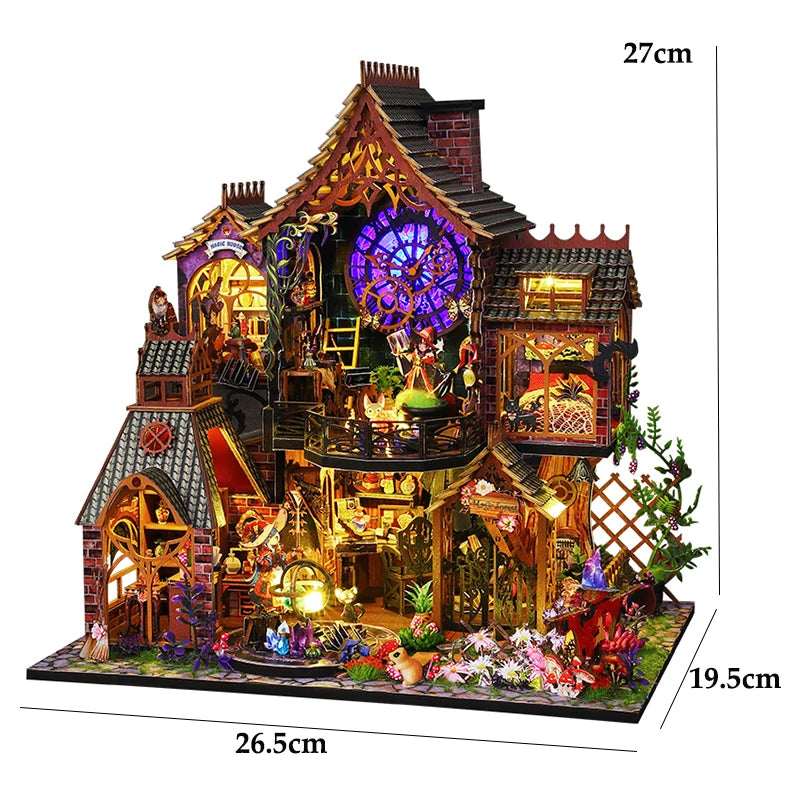 Wooden Dollhouse 3D Puzzle Small House Kit Handmade Assembly Model Building Room Bedroom With Furniture LED Lights Xmas Gifts